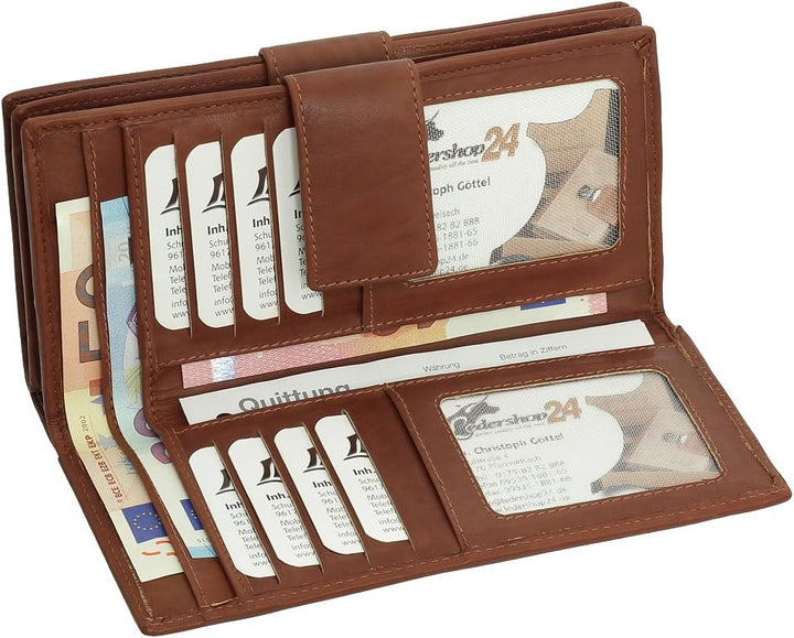 Luxus Leder Damen Geldbörse Portemonnaie Geldbeutel XXXL mit Reissverschluss 18,5 cm Farbe Braun, Br