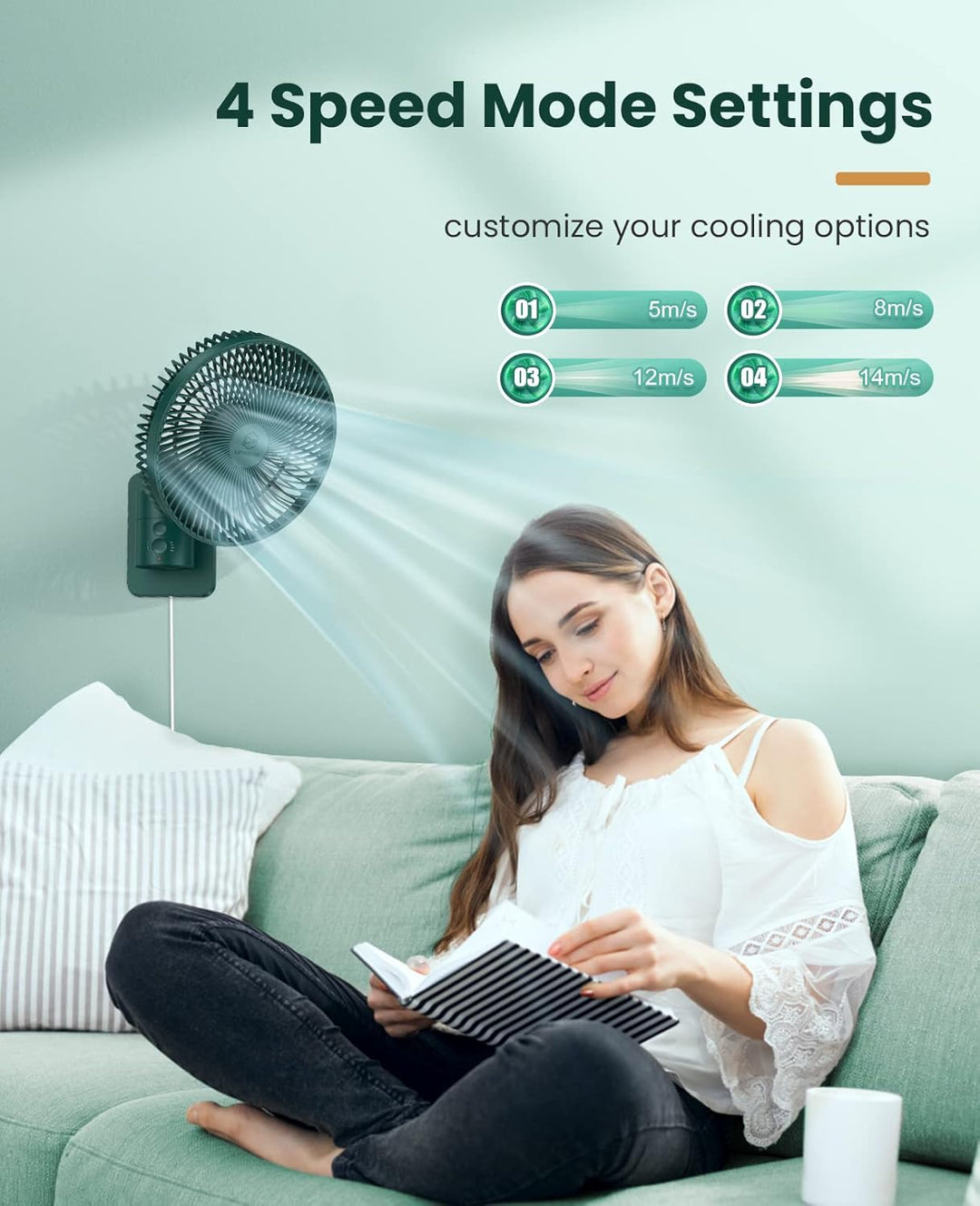 20.3 cm (8 Zoll) oszillierender Wandventilator mit Fernbedienung, Timer und 4 Geschwindigkeitseinste