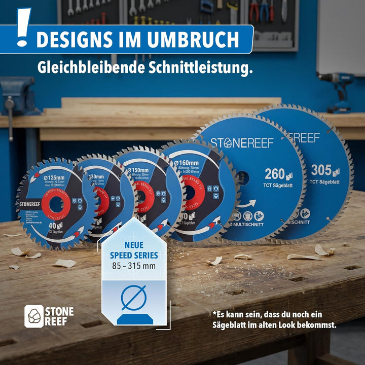 STONE REEF Sägeblatt 260x30 - Kreissägeblatt [inkl. Adapter auf Bohrung 20 &16mm], kompatibel mit Wi