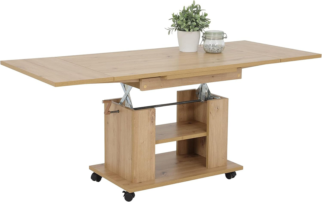 Apollo Funktionscouchtisch Sofatisch Jakob, Holzoptik melaminbeschichtet, Eiche, höhenverstellbar 51