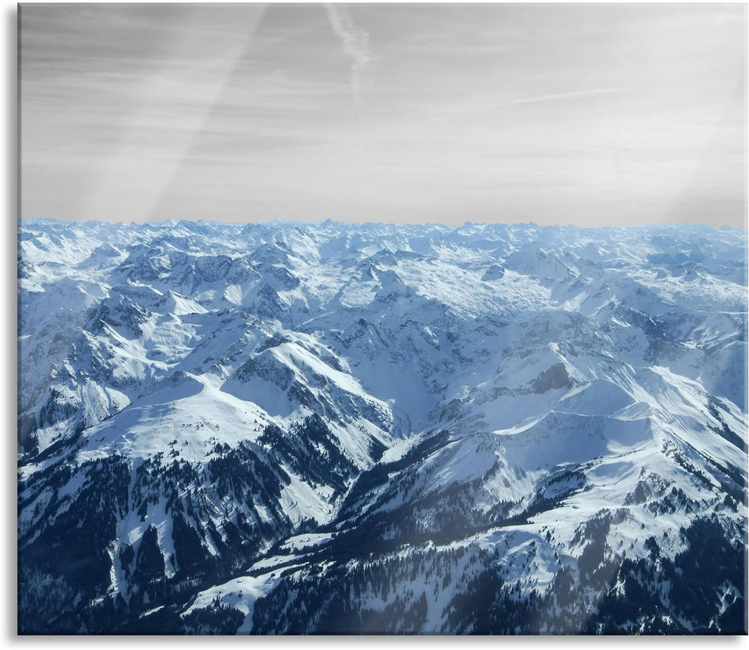 Alpen mit Schneespitzen Herdabdeckplatte & Spritzschutz aus Echtglas | Für Herd-Kochfelder | 60x52 c