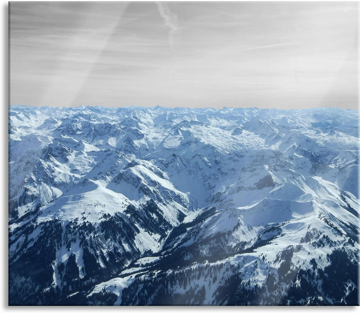 Alpen mit Schneespitzen Herdabdeckplatte & Spritzschutz aus Echtglas | Für Herd-Kochfelder | 60x52 c