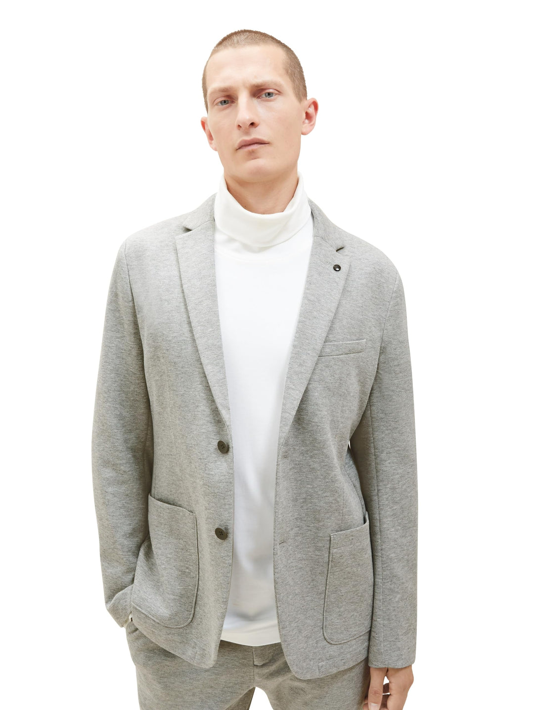 TOM TAILOR Herren Jersey Piqué Sakko mit Stretch 52 12035 - Grey Heather Melange, 52 12035 - Grey He