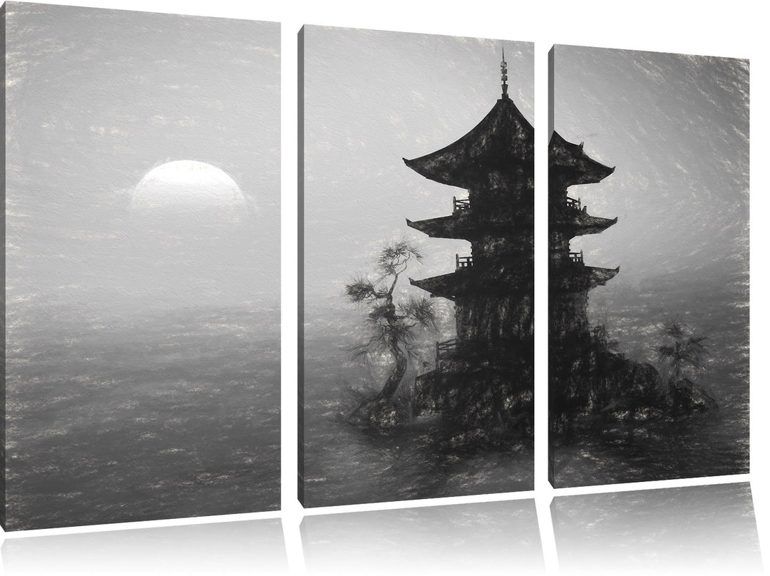 Pixxprint Buddhistischer Tempel in Asien als Leinwandbild/Grösse: 3 Teilig (120x80 cm) cm/Wandbild/K