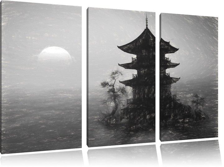 Pixxprint Buddhistischer Tempel in Asien als Leinwandbild/Grösse: 3 Teilig (120x80 cm) cm/Wandbild/K