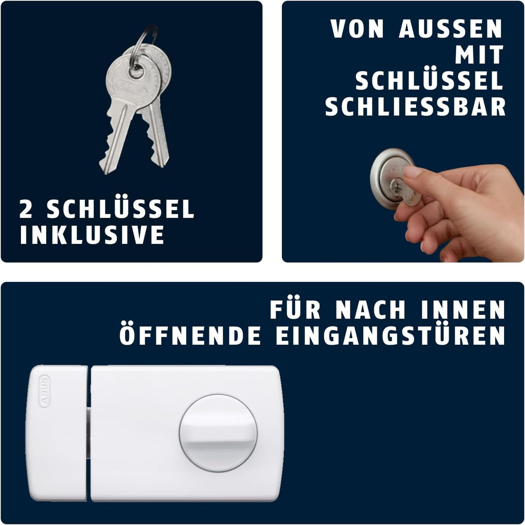 ABUS Tür-Zusatzschloss 2110 mit Drehknauf, weiss, 56032 ohne Sperrbügel Weiss, ohne Sperrbügel Weiss