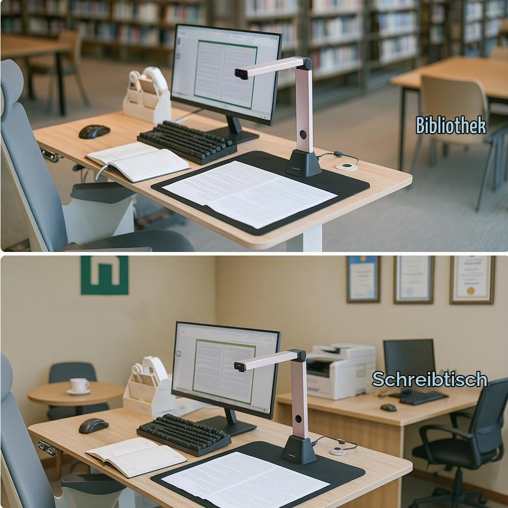 Dokumentenscanner Kamera USB 8MP: A3 Buchscanner OCR tragbar für Lehrer | Flachbett Scanner Visualiz
