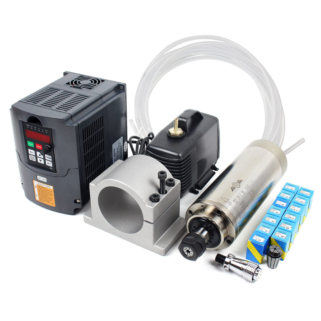 RATTMMOTOR 2.2kW 220V Wassergekühlter Spindelmotor mit 14 Stück ER20 Spannzangen und VFD Frequenzumr