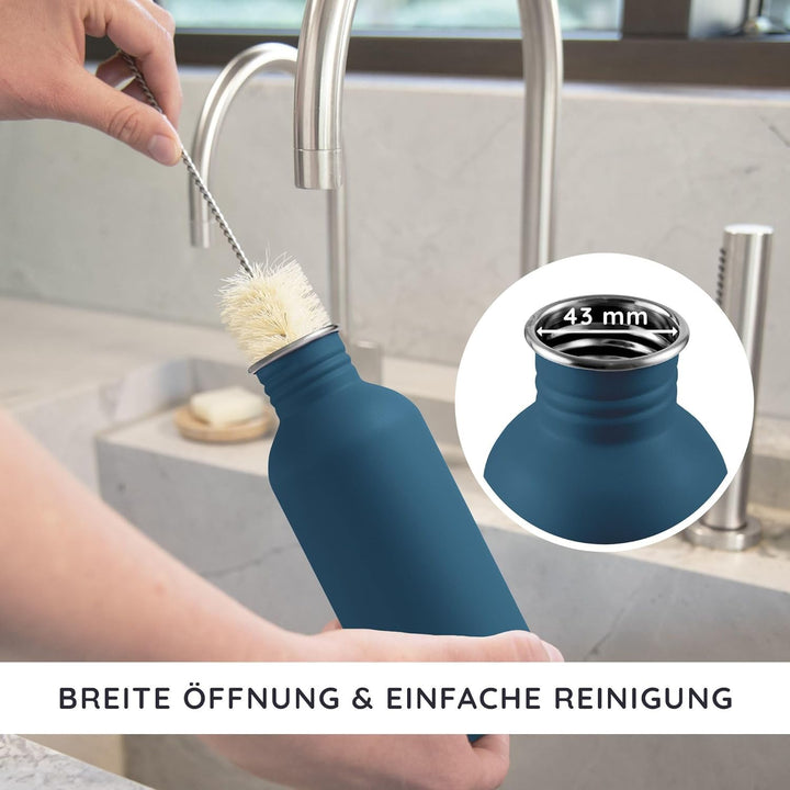 Bambaw Edelstahlflasche 500ml, Nicht-isolierte Trinkflasche Blau, Edelstahl Trinkflasche für Kinder,