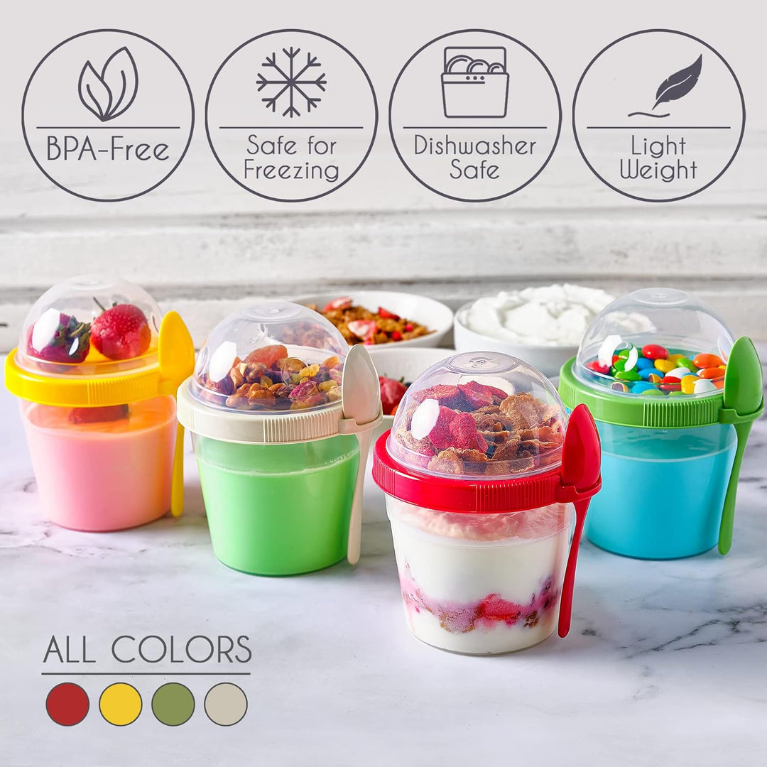 CRYSTALIA Joghurt Becher to Go mit Deckel Set 4 500ml 100% BPA FREI Müslibecher to Go, Porridge To G
