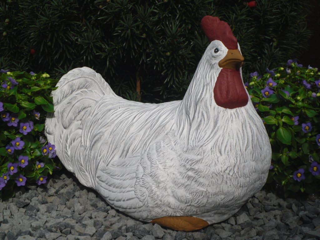 STEINFIGUREN SPICKER Steinfigur Huhn, 135/5.1 Gartenfigur Steinguss Tierfigur Weiss Patina