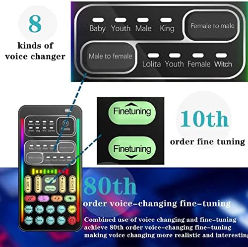 Tragbarer Sprachwechsler, Tragbarer Bluetooth-Sprachverzerrer mit 8 Soundeffekten, LED-Leuchten, Spr