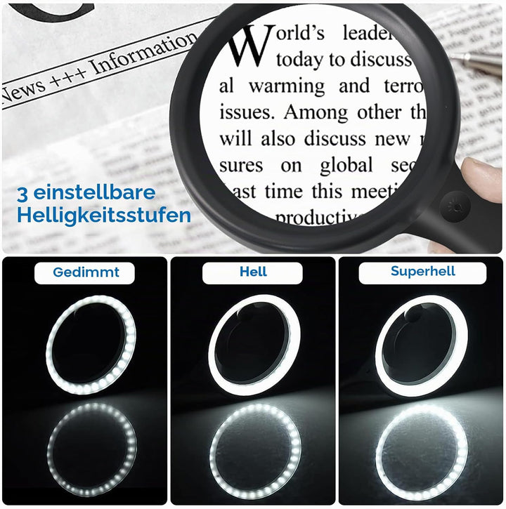 Lupe mit Licht, 60 Fach 30 Fach 33 LED Handlupe 30X Leselupe mit Licht, USB-Aufladung Lupe 3 Modi Le