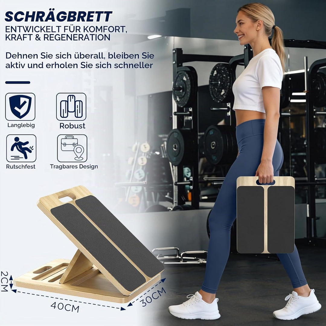 Wadendehner Schrägbrett aus Holz, Slant Board mit 5 Neigungswinkel, Professionelles Wadendehner für