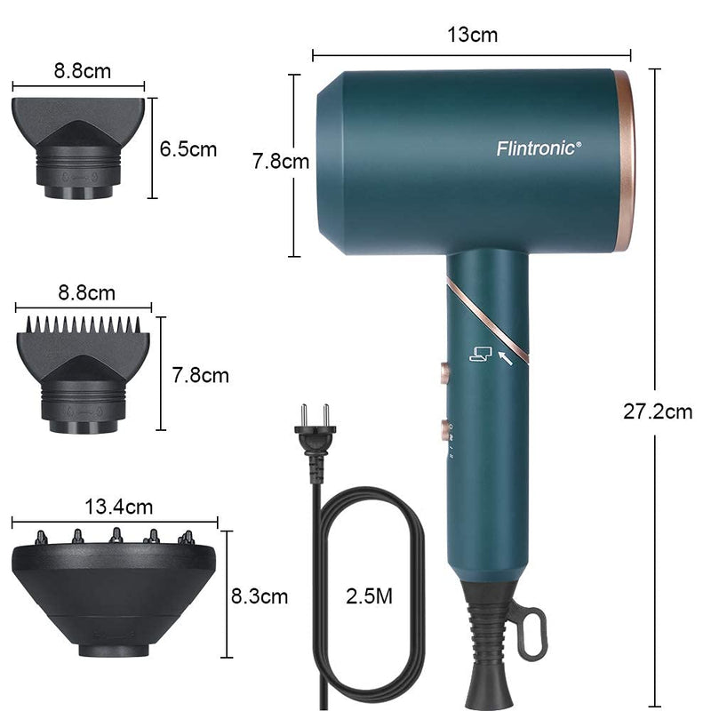 Flintronic Professioneller Haartrockner, Ionisch, 2000 W, zusammenklappbarer Griff, 3 einstellbare M