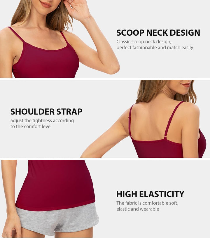 Knuffnee Damen Unterhemden Verstellbare Spaghetti Tops Basic Cami Tank Top 4er Pack, Schwarz/Grau/Du