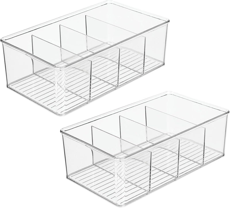 mDesign 2er-Set Aufbewahrungsbox – stapelbarer Kasten mit 4 Fächern zur Lebensmittelaufbewahrung – m
