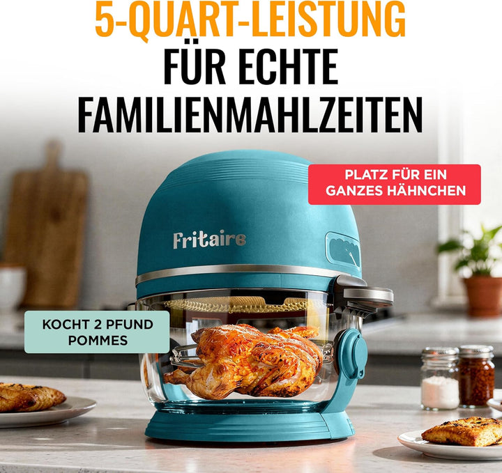 Fritaire Ungiftiger Glas-Airfryer™, 5L – 360° Sicht, Selbstreinigung, 400°F Heissluft-Vortex für gle
