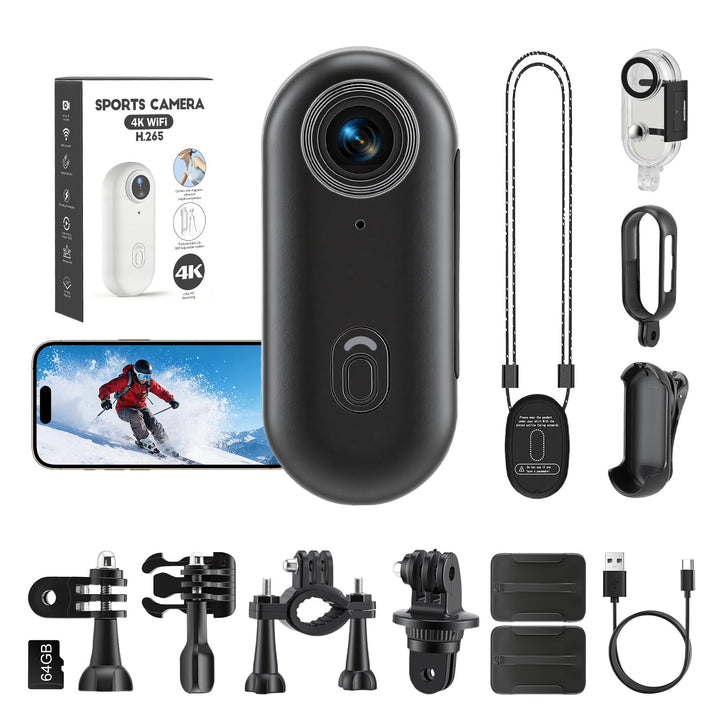 Multifunctional Mini Action Cam WiFi, 4K Bodycam körperkamera,Actionkamera mit 64 GB Speicherkarte,