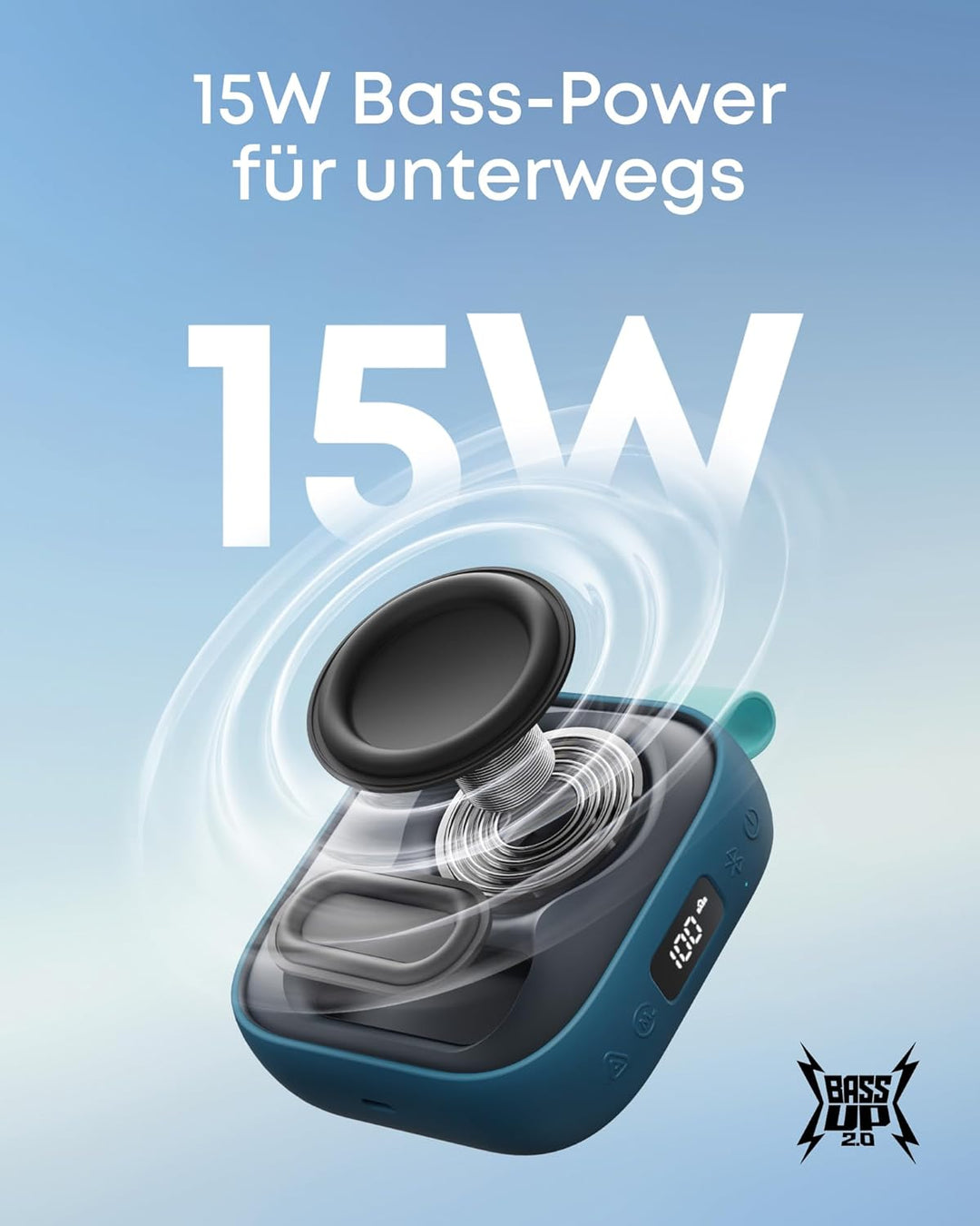 soundcore Boom Go 3i by Anker, tragbarer Lautsprecher mit 15W Sound, 24h Spielzeit, BassUp 2.0, Lade