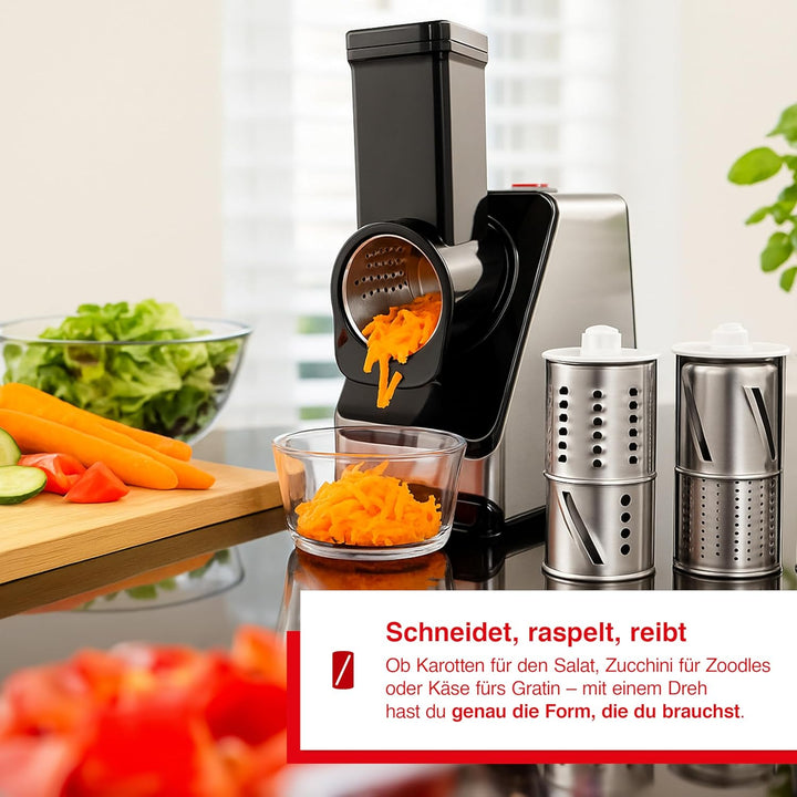 Solis Slice & More Elektrischer Zerkleinerer, Elektrischer Gemüseschneider mit 5 Schneidwalzen, Alle