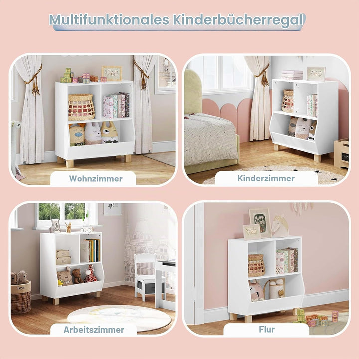 Lestarain Bücherregal Kinder, Regal weiss mit 3 Fächern, Montessori Kinderregal, Spielzeugregal mit