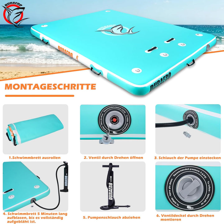 DURAERO Aufblasbare Schwimmplattform 240 x 180 x 15 cm, Badeplattform für bis zu 4 Personen, Drop-St
