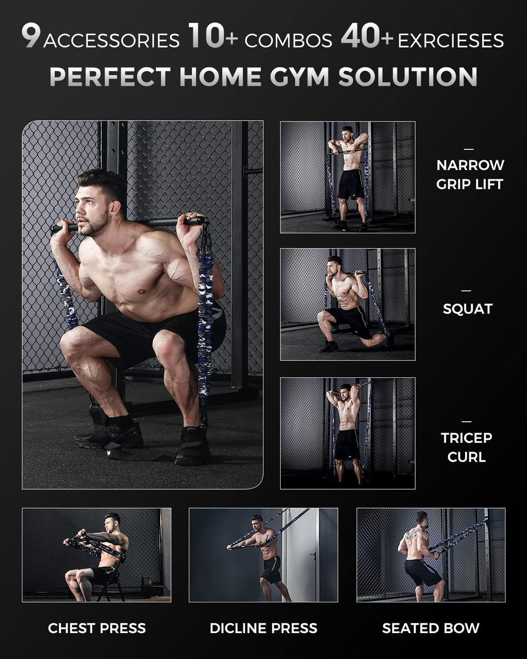 INNSTAR Tragbares Home Gym 3.0 Set, Widerstandsbänder Krafttraining mit Stange, Bankdrücken Brusttra