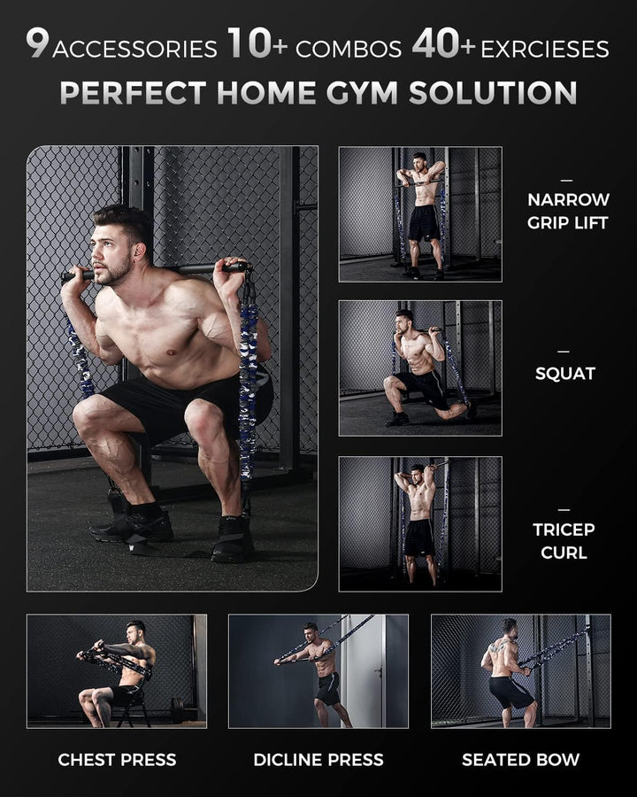 INNSTAR Tragbares Home Gym 3.0 Set, Widerstandsbänder Krafttraining mit Stange, Bankdrücken Brusttra