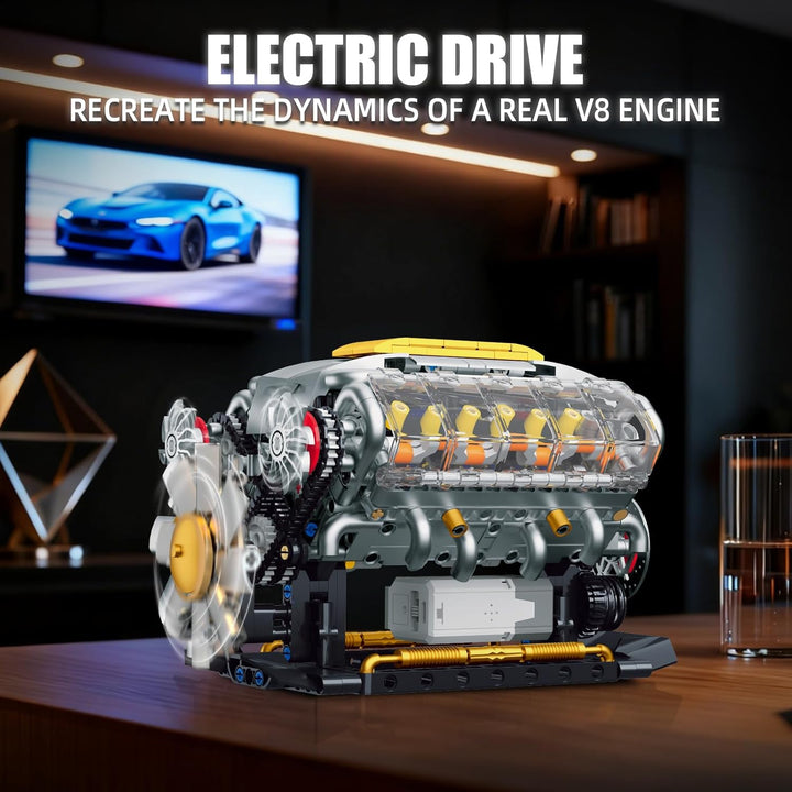 QLT QIAOLETONG Ideas V8-Motor-Bausatz für Erwachsene, Bauen Sie Ihr eigenes MOC-Mini-V8-Motor-Modell