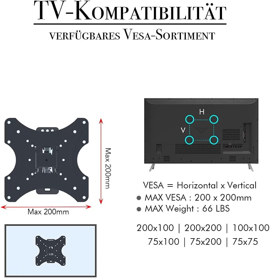 TV Wandhalterung 26-55 Zoll, Wandhalterung Fernseher Schwenkbar mit Wasserwaage, TV Halterung Schwen
