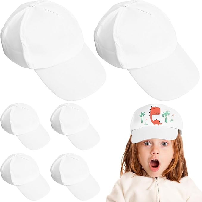 SHINEOFI 10er Set Kinder Kappen zum Bemalen, Weisse Basecap Blanko Baumwolle, Grössenverstellbare Sn