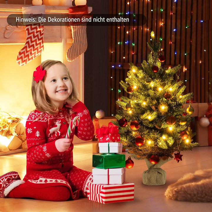 COSTWAY 60 cm künstlicher Weihnachtsbaum mit Beleuchtung, Kleiner Tannenbaum, Tisch-Weihnachtsbaum m