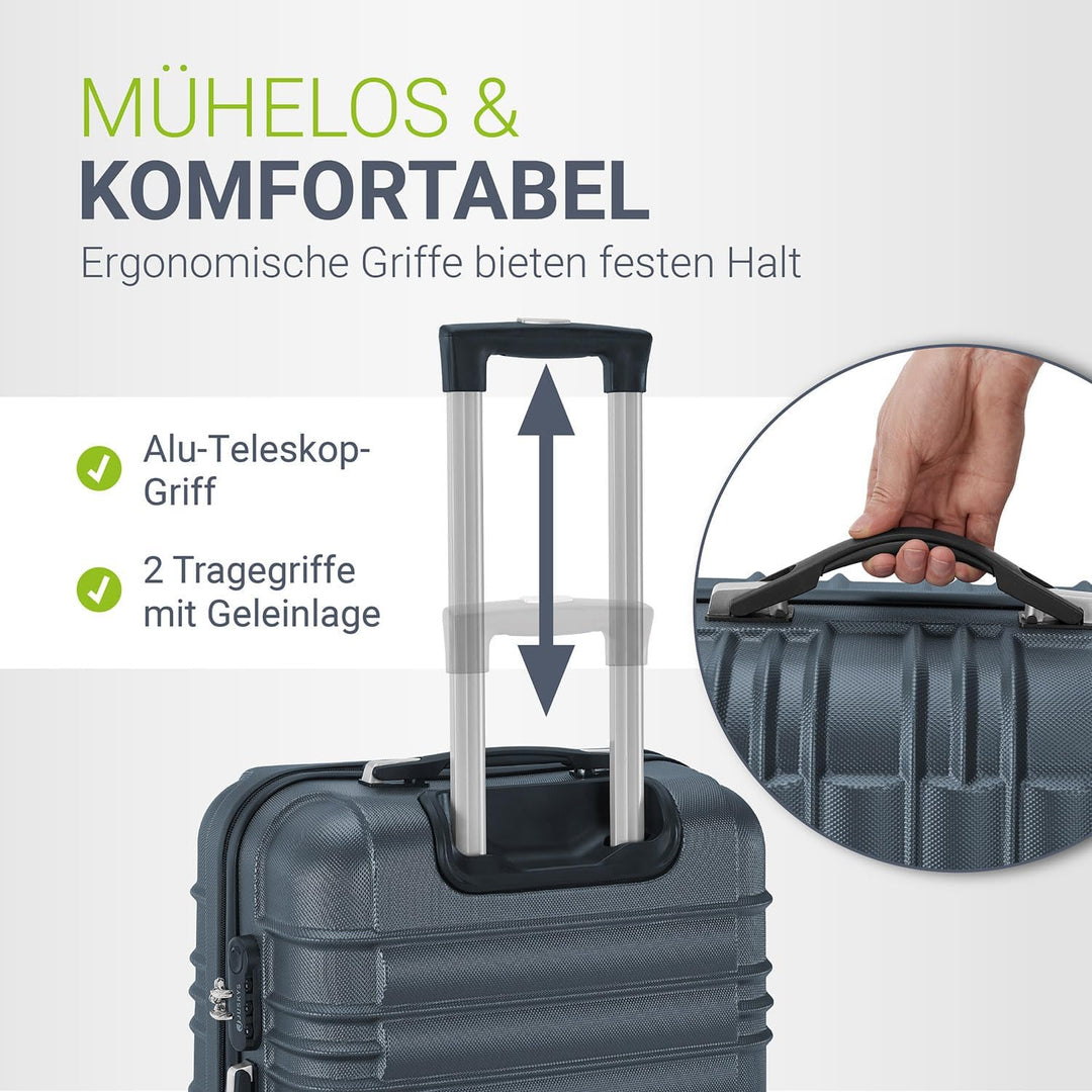 Juskys Hartschale Kofferset Reisekoffer 3 teilig - Zahlenschloss, geräuscharme 360° Rollen gross, Te