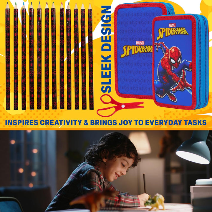 Marvel Spiderman Federmäppchen mit Stiften Gefülltes Federtasche für Kinder Stifte Federmappe Jungen