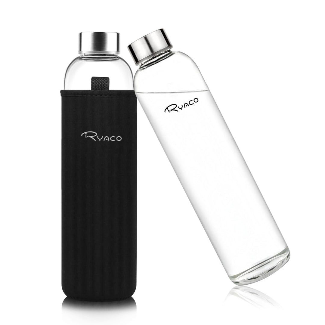 Ryaco Trinkflasche aus Glas 550ml/750ml/1000ml/1L,Glasflasche mit Neoprenhülle,Glastrinkflasche mit