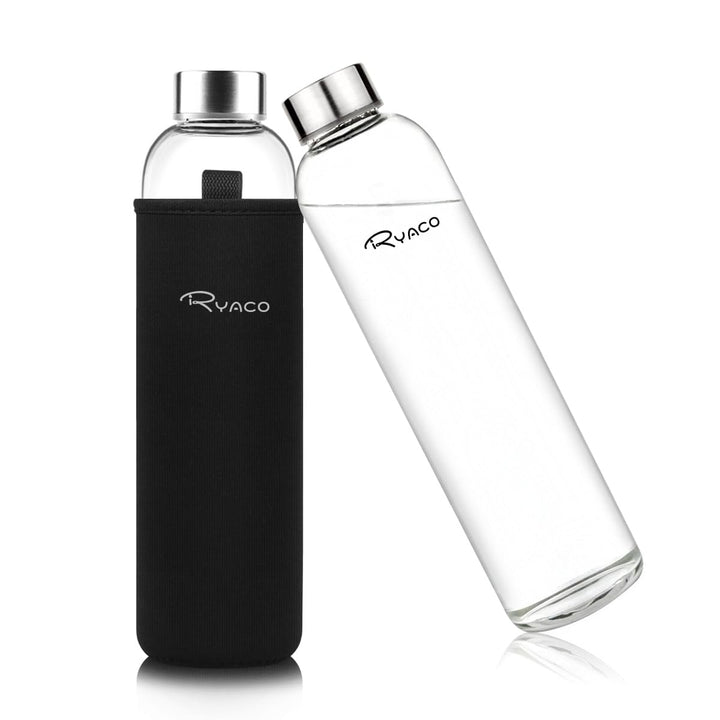 Ryaco Trinkflasche aus Glas 550ml/750ml/1000ml/1L,Glasflasche mit Neoprenhülle,Glastrinkflasche mit
