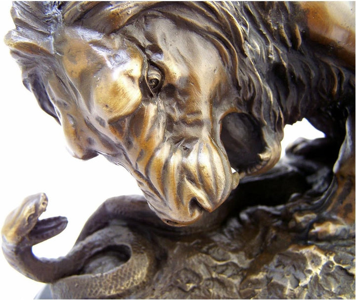 Kunst & Ambiente - Antoine-Louis Barye - Lion and Serpent - Löwe mit Schlange - signiert - Skulptur