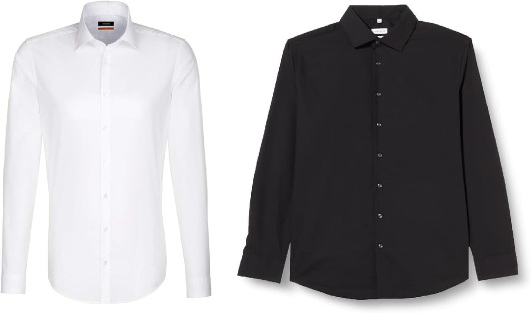 Seidensticker Herren Business-Hemd - Slim Fit Bügelfrei Kent-Kragen Langarm 100% Baumwolle Shaped