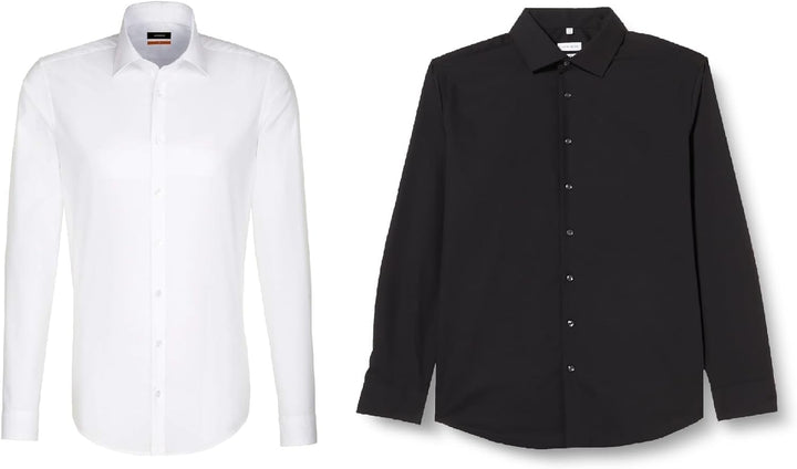 Seidensticker Herren Business-Hemd - Slim Fit Bügelfrei Kent-Kragen Langarm 100% Baumwolle Shaped