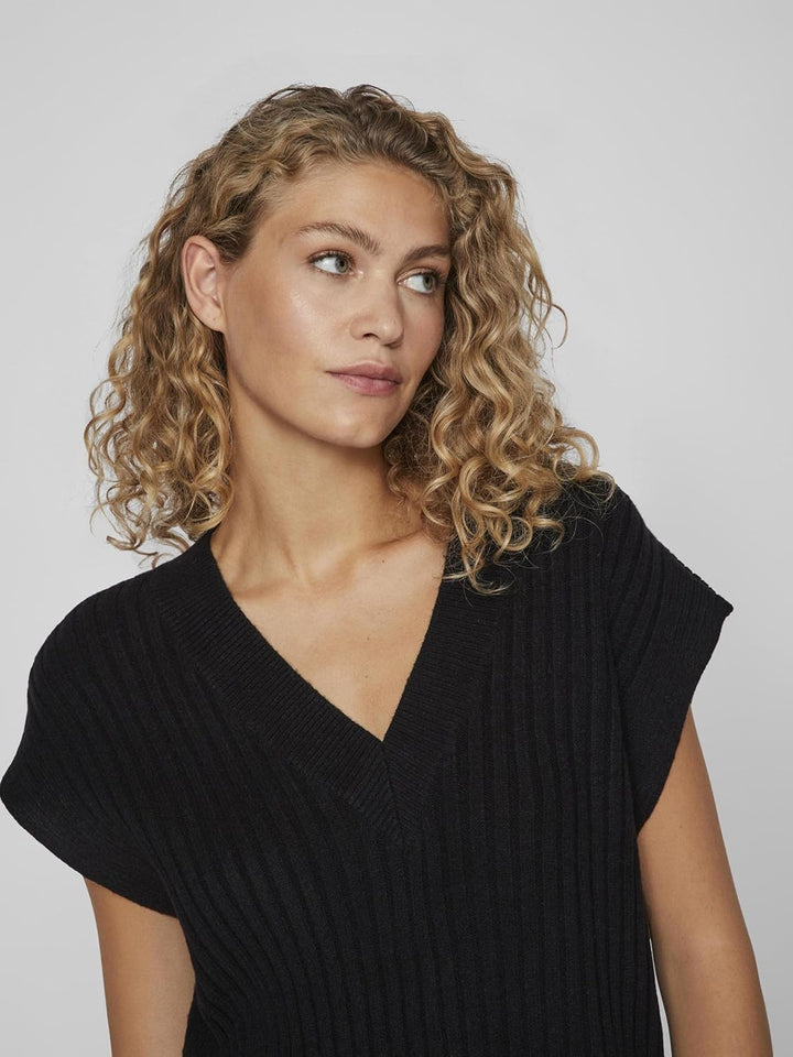 Vila Damen Vimalje V-Neck S/L Oversize Knit Vest Pullunder S Schwarz, S Schwarz