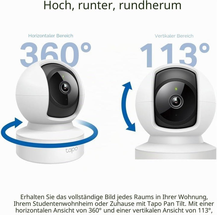 Tapo TP-Link C212 360° WLAN Überwachungskamera, Ethernet/Wi-Fi-Anschluss,2K Auflösung, Bewegungsverf