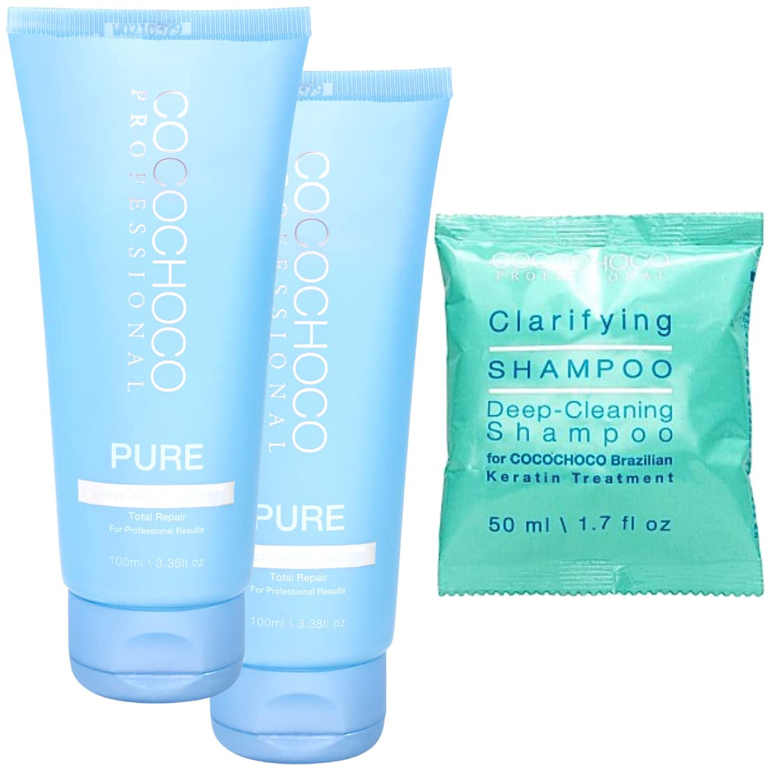 COCOCHOCO Professional Brasilianisches Keratin Pure (200 ml) und Reinigendes Shampoo (50 ml) - Kompl