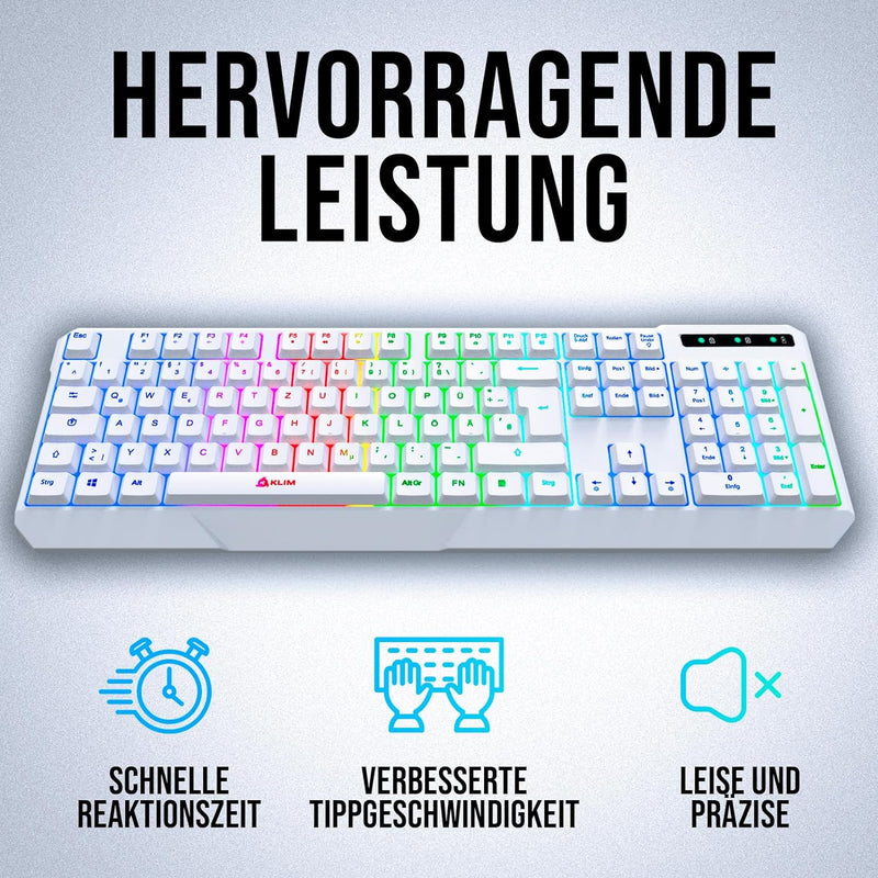 KLIM Chroma Wireless Gaming Tastatur Kabellos QWERTZ DEUTSCH - NEU 2024 - Langlebig, Ergonomisch, Wa