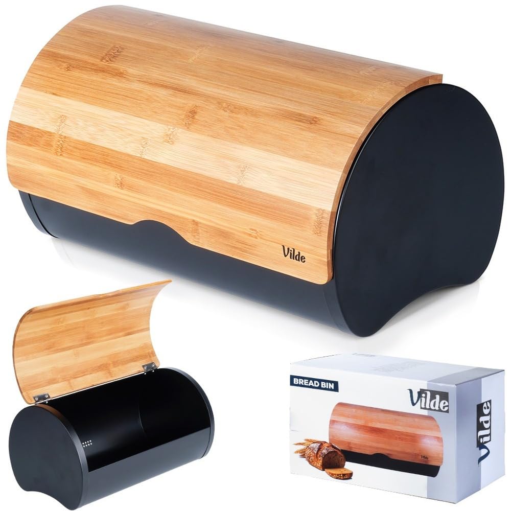 Vilde - Brotkasten metall - Brotbox - Brotbehälter aus Stahl und Holz - Bread box - Brot aufbewahrun