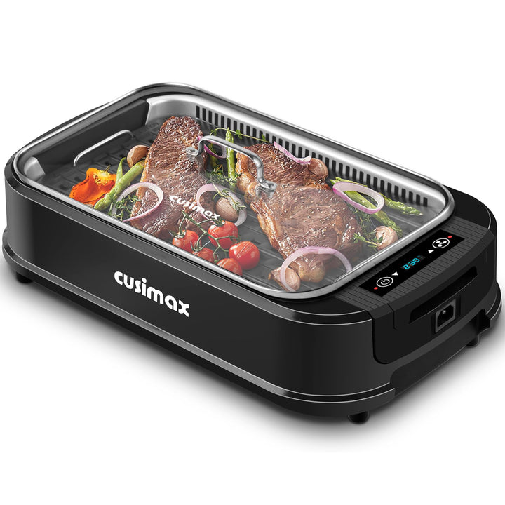 CUSIMAX Elektrogrill 1500W Tischgrill Elektrisch mit Deckel für den Innen- und Ausseneinsatz, elektr