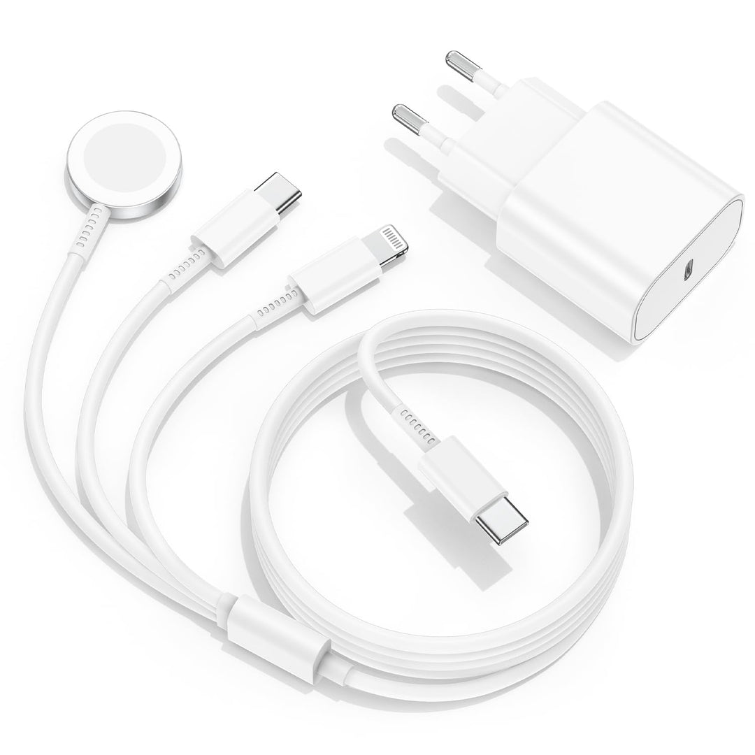 Apple Watch Ladekabel Original USB C für iWatch und iPhone, 3 in 1 Kabel 2M mit Ladegerät iPhone Sch