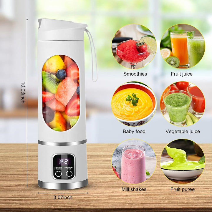Yuragim Tragbarer Mixer Smoothie Maker To Go, 450ML Portable Blender mit LED Display & 12 Edelstahlk