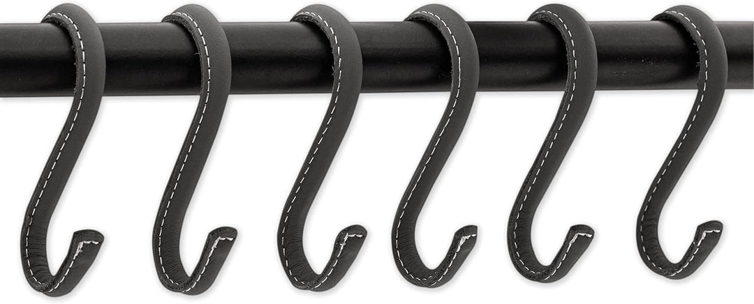 Brute Strength - S-Haken mit Vollnarbenleder umwickelt - 12 Stück - Grau - 10 cm Edelstahl-Metallbüg