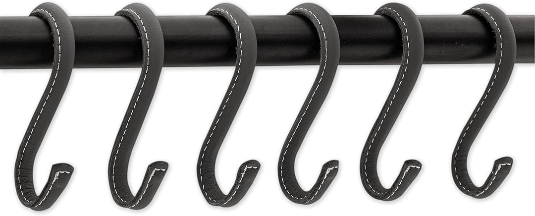 Brute Strength - S-Haken mit Vollnarbenleder umwickelt - 6 Stück - Grau - 10 cm Edelstahl-Metallbüge